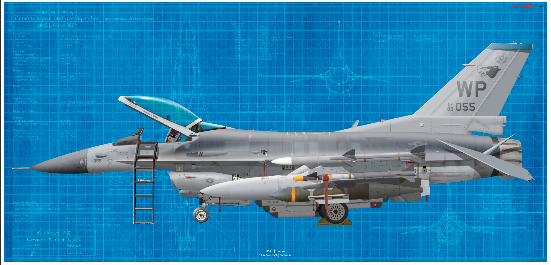 PACAF — F-16 Fighting Falcon Fine Art Aircraft Profile Prints